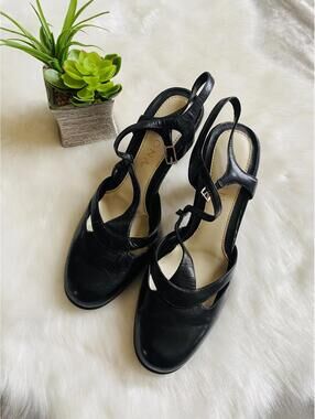 Merona Black Leather Strappy Heels Size 9